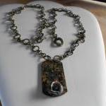 Unusual Brass Dog Tag Style Necklace